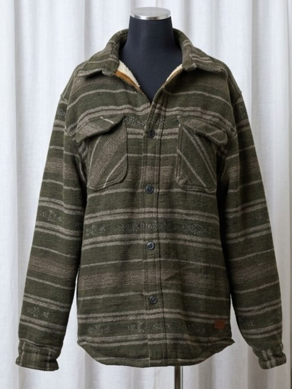 Jachs Olive Green And Grey Aztec Wool-Blend Sherpa-lined Shirt Jacket.